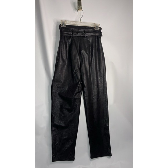 Commando Black Faux Leather Paperbag Waist With Self Tie Belt Pants Size Medium - Picture 9 of 9